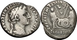 Augustus (27 BC - 14 AD). AR Denarius, Lugdunum mint, 2 BC-4 AD. D/ Head right, laureate. R/ Gaius and Lucius Caesars standing facing, leaning on shie...