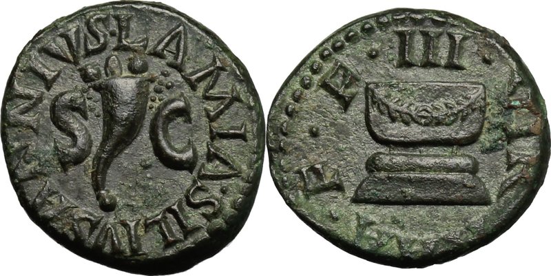 Augustus (27 BC-14 AD). AE Quadrans, 9 BC. D/ Cornucopiae flanked by large SC. R...
