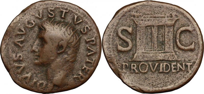 Divus Augustus (died 14 AD). AE As, struck under Tiberius, 22-30. D/ Head of Div...