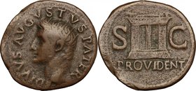 Divus Augustus (died 14 AD). AE As, struck under Tiberius, 22-30. D/ Head of Divus Augustus left, radiate. R/ Altar enclosure with double-paneled door...