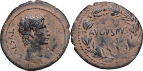 Augustus (27 BC-14 AD). AE As, Ephesos mint, 25 BC. D/ Head right. R/ Legend within laurel wreath. RIC (2nd ed.) 486. AE. g. 9.30 mm. 28.00 Desert-bro...