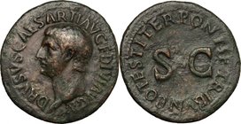 Drusus (died 23 AD). AE As, struck under Tiberius, 22-23. D/ Head left. R/ Large SC surrounded by legend. RIC (2nd ed.; Tiberius) 45. AE. g. 10.54 mm....