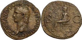 Caligula (37-41). AE As, 37-38. D/ Head left. R/ Vesta seated left, holding patera and scepter. RIC (2nd ed.) 38. AE. g. 9.13 mm. 29.00 About VF.