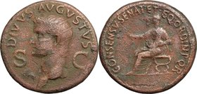 Caligula (37-41). AE Dupondius, 37-41. D/ Head of Divus Augustus left, radiate. R/ Augustus or Caligula seated left on curule chair and holding branch...