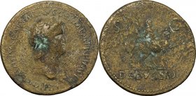 Nero (54-68). AE Sestertius, 62-68. D/ Bust right, laureate, wearing aegis. R/ Emperor riding right; behind, soldier riding right. RIC (2nd ed.) 172. ...