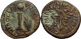 Nero (54-68). AE Quadrans, 62-68. D/ Column bearing helmet; to right, shield. R/ Olive branch. RIC (2nd ed.) 250. AE. g. 2.00 mm. 15.00 Partly green p...