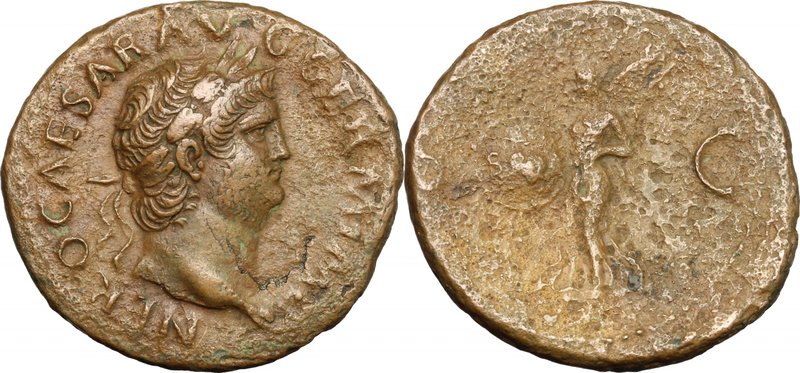 Nero (54-68). AE As, 62-68. D/ Head right, laureate. R/ Victory flying left, hol...