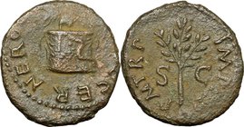 Nero (54-68). AE Quadrans, 62-68. D/ Owl standing facing on garlanded altar. R/ Olive branch. RIC (2nd ed.) 319. AE. g. 2.68 mm. 15.00 Brown patina. A...