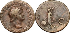 Nero (54-68). AE As, Lugdunum mint, 62-68. D/ Head right. R/ Victory advancing left, holding shield. RIC (2nd ed.) 605. AE. g. 10.44 mm. 28.00 Brown p...
