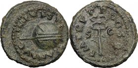 Vespasian (69-79). AE Quadrans, 74 AD. D/ Rudder on globe. R/ Caduceus. RIC (2nd ed.) 736. AE. g. 3.06 mm. 17.00 About VF/Good F.