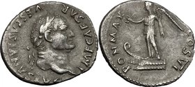 Vespasian (69-79). AR Denarius, 75 AD. D/ Head right, laureate. R/ Victoria standing left on prow, holding wreath and palm. RIC (2nd ed.) 777. AR. g. ...
