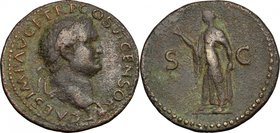 Titus as Caesar (69-79). AE As, struck under Vespasian, 77-78. D/ Head right, laureate. R/ Spes standing left, holding flower and raising skirt. RIC (...