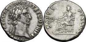 Nerva (96-98). AR Denarius, 97 AD. D/ Head right, laureate. R/ Salus seated left, holding two corn-ears. RIC 20. AR. g. 3.60 mm. 16.00 Toned. VF.