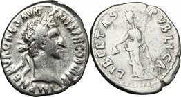 Nerva (96-98). AR Denarius, 97 AD. D/ Head right. laureate. R/ Libertas standing left, holding pileus and scepter. RIC 31. AR. g. 3.18 mm. 19.00 About...