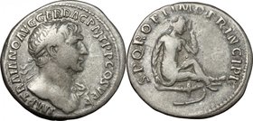 Trajan (98-117). AR Denarius, 103-111. D/ Bust right. laureate, draped on left shoulder. R/ Dacian seated right in attitude of mourning; below, sword....