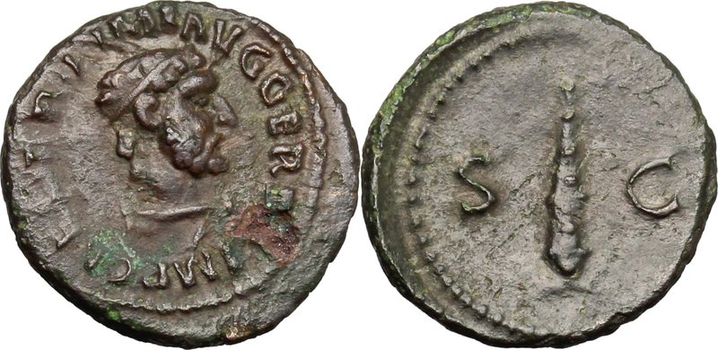 Trajan (98-117). AE Quadrans, 114-117. D/ Head of Hercules right, diademed and w...