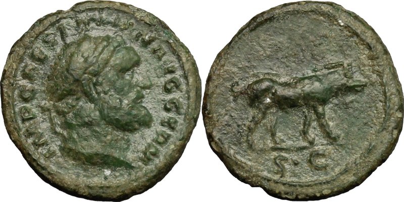Trajan (98-117). AE Quadrans, 114-117. D/ Head of Hercules right, diademed and w...