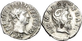 Trajan (98-117). AR Hemidrachm, Cyrenaica, Cyrene mint, 98-117. D/ Head right, laureate. R/ Head of Zeus Ammon right. Sydenham 178. AR. g. 1.46 mm. 15...