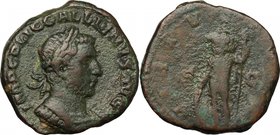 Gallienus (253-268). AE Sestertius, 254 AD. D/ Bust right, laureate, draped, cuirassed. R/ Soldier standing left, holding spear and leaning on shield....