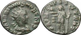 Valerian II as Caesar (253-255). BI Antoninianus, 254-255. D/ Bust right, radiate, draped. R/ Emperor standing left, holding ensign and spear. RIC 23....