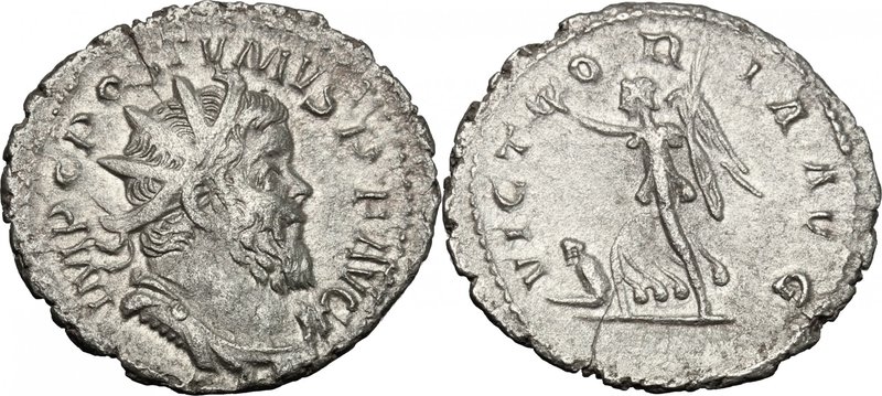 Postumus (259-268). AR Antoninianus, Lugdunum mint, 260-269. D/ Bust right, radi...
