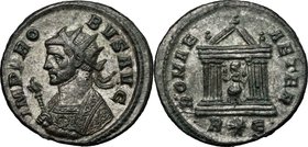 Probus (276-282). BI Antoninianus, 276-282. D/ Bust left, radiate, wearing imperial mantle, holding scepter topped by eagle. R/ Hexastyle temple with ...