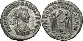 Probus (276-282). BI Antoninianus, Cyzicus mint, 276-282. D/ Bust right, radiate, draped, cuirassed. R/ Victoria standing right, holding palm and pres...