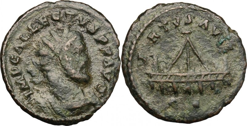 Allectus (293-296). BI Quinarius, Camulodunum mint, 293-296. D/ Bust right, radi...