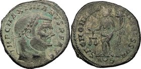 Maximian (286-310). AE Follis, Rome mint, 303-305. D/ Head right, laureate. R/ Moneta standing left, holding scales and cornucopiae. RIC VI 111b. AE. ...