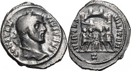 Constantius I Chlorus (293-306). AR Argenteus, Rome mint, 295-297. D/ Head right, laureate. R/ Diocletian, Maximian, Constantius Chlorus and Galerius ...