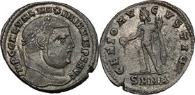 Galerius (305-311). AE Follis, Nicomedia mint, 310-311. D/ Head right, laureate. R/ Genius standing left, wearing modius on head and chlamys draped ov...