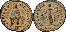 Time of Maximinus II Daia (309-313 AD). AE 17mm, "Persecution issue", Syria, Antioch mint, 311-312. D/ Tyche of Antioch seated in rock; below, personi...