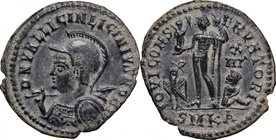 Licinius II (317-324). AE 20mm, Cyzicus mint, 321-324. D/ Bust left, helmeted, cuirassed, holding spear and shield. R/ Jupiter standing left, wearing ...