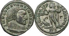 Constantine I (307-337). AE 21mm, Siscia mint, 313-315. D/ Head right, laureate. R/ Jupiter standing left, wearing chlamys over left shoulder, holding...
