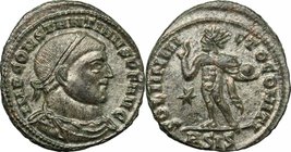 Constantine I (307-337). AE 20mm, Siscia mint, 317 AD. D/ Bust right, laureate, draped, cuirassed. R/ Sol standing left, wearing chlamys over left sho...