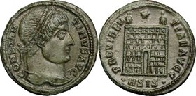 Constantine I (307-337). AE 19mm, Siscia mint, 326-327. D/ Head right, laureate. R/ Camp gate with two turrets; above, star. RIC 200. AE. g. 3.00 mm. ...