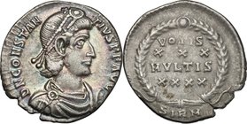 Constantius II (337-361). AR Siliqua, Sirmium mint, 351-355. D/ Bust right, diademed, draped, cuirassed. R/ VOTIS/XXX/MVLTIS/XXXX within wreath. RIC 1...