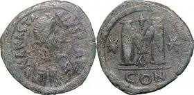 Anastasius I (491-518). AE Follis, Constantinople mint, 512-517. D/ Bust right, diademed, draped. R/ Large M (mark of value). MIB 27. AE. g. 18.16 mm....