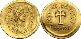 Tiberius II Constantine (578-582). AV Tremissis, Constantinople mint, 578-582. D/ Bust right, diademed, draped, cuirassed. R/ Cross potent. DOC 7. Sea...