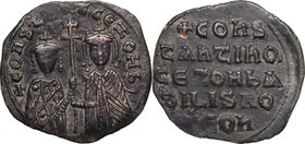 Constantine VII (913-979) and Zoe (Regent from 914-919). AE Follis, Constantinople mint, 913-979. D/ Busts of Constantine and Zoe facing, both crowned...