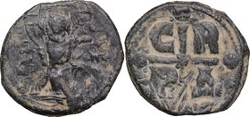 Romanus IV (1068-1071). AE Follis, Constantinople mint, 1068-1071. D/ Three-quarter lenght figure of Christ facing, cross-nimbed, raising right hand f...