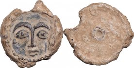 PB Seal, probably from the Black Sea Region, uncertain date. D/ Head facing. R/ Blank. PB. g. 6.99 mm. 23.00 Nice patina. VF.