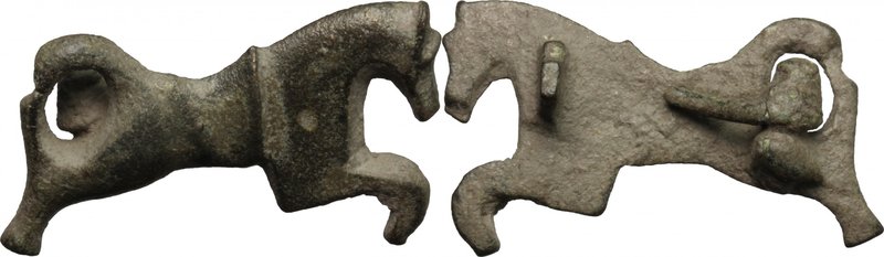 Bronze fibula in the shape of horse
 Roman period, II-III century AD.
 35 x 21...