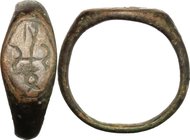Bronze ring with monogram.
 Late Roman period, 3rd-5th century AD.
 Size 16.5 mm.