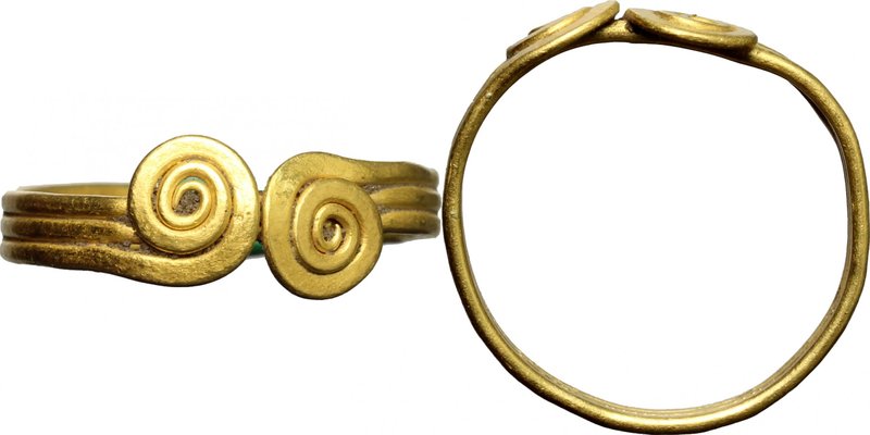 Gold ring with spirals.
 Celtic, Anglo Saxon or Viking.
 IX-XI century AD.
 S...
