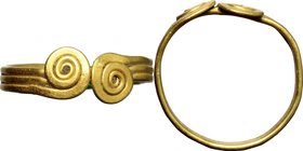 Gold ring with spirals.
 Celtic, Anglo Saxon or Viking.
 IX-XI century AD.
 Size 17.5 mm. 3.46 g.