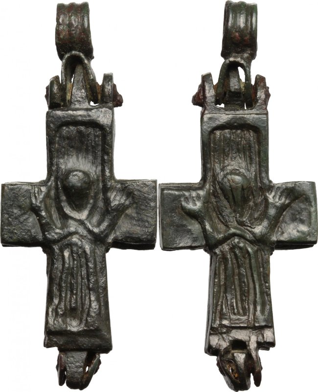 Bronze enkolpion with relief decoration showing Christ.
 Byzantine, 10th-12th c...