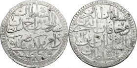 Ottoman Empire. Abdul Hamid I (1187-1203 a.H./1774-1789). 2 Zolota, Constantinople mint, dated 1187 and year 12. KM 402. AR. g. 26.15 mm. 45.00 VF.