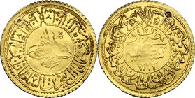 Ottoman Empire. Mahmud II (1223-1252 H./1808-1839 AD). AV Rumi Altin, Constantinple mint, 1821. KM 616. AV. g. 2.38 mm. 23.00 Jewellry coin. Double da...