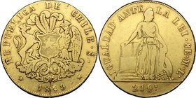 Chile. AV 8 Escudos 1849, Santiago mint. Fr. 41. KM 105. AV. g. 26.78 mm. 34.00 Good F.